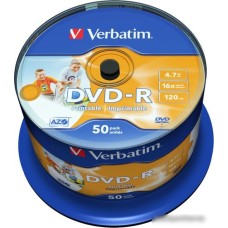 DVD-R диск Verbatim 4.7Gb 16x AZO Wide Inkjet Printable без ЛОГО по 50 шт. CakeBox