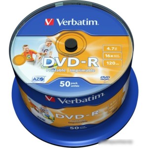 DVD-R диск Verbatim 4.7Gb 16x AZO Wide Inkjet Printable без ЛОГО по 50 шт. CakeBox