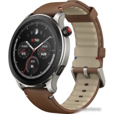 Умные часы Amazfit GTR 4 (серебристый, с коричневым кожаным ремешком)