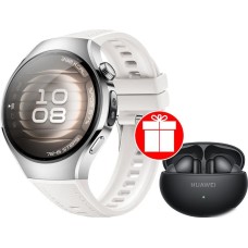 Умные часы Huawei Watch 5 42 мм (серебристый, с белым силиконовым ремешком, международная версия) + наушники Huawei FreeBuds 6i по акции