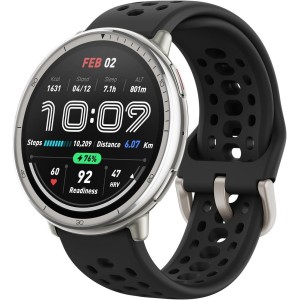Умные часы Amazfit Active 2 (серебристый, с черным силиконовым ремешком)