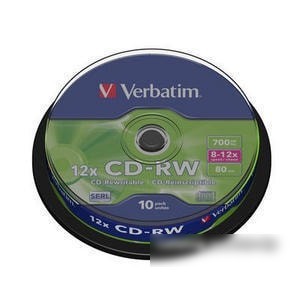 CD-RW диск Verbatim 700Mb 12х Verbatim DLP Silver 10 шт. CakeBox 043480, SERL