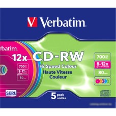 CD-RW диск Verbatim Colour 700Mb 12x 43167 (SlimCase, 5 шт.)