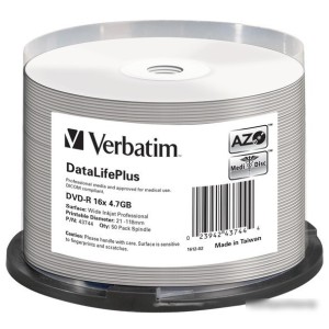 DVD-R диск Verbatim DVD-R 4.7GB 16x DataLifePlus по 50 шт. CakeBox