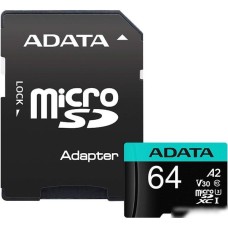 Карта памяти A-Data Premier Pro AUSDX64GUI3V30SA2-RA1 microSDXC 64GB (с адаптером)