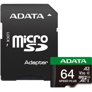Карта памяти ADATA SPEED PLUS microSDXC 64GB UD64GUI3V30A2SP-RA1 (с адаптером)