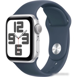 Умные часы Apple Watch SE 2 40 мм (алюминиевый корпус, серебристый/грозовой синий, спортивный силиконовый ремешок S/M)