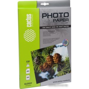Фотобумага CACTUS Глянцевая A3 230 г/кв.м. 50 листов (CS-GA323050)