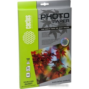 Фотобумага CACTUS Глянцевая A4 180 г/кв.м. 50 листов (CS-GA418050DS)