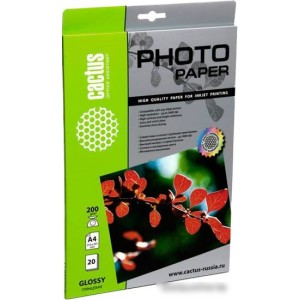Фотобумага CACTUS Глянцвая А4 200 г/м2 20 листов (CS-GA420020)