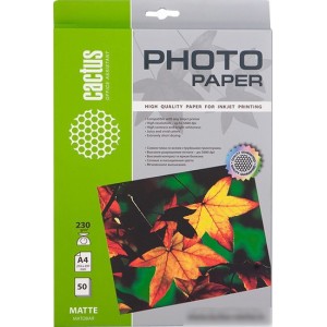 Фотобумага CACTUS Матовая A4 230 г/кв.м. 50 листов(CS-MA423050)