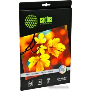 Фотобумага CACTUS Суперглянцевая А4 260 г/м2 20 листов (CS-HGA426020)