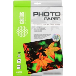 Фотобумага CACTUS Матовая A4 190 г/кв.м. 100 листов(CS-MA4190100)