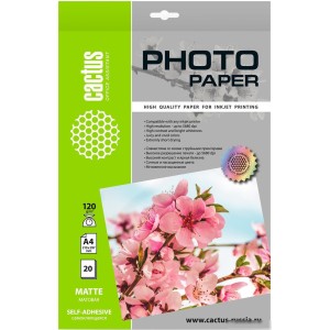 Самоклеящаяся бумага CACTUS матовая A4 120г/м2 20 л CS-MSA412020