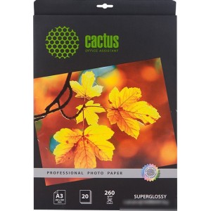 Фотобумага CACTUS Суперглянцевая A3 260 г/кв.м. 20 листов (CS-HGA326020)