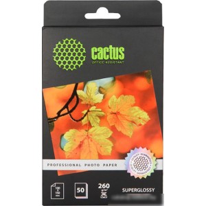Фотобумага CACTUS Суперглянцевая A6 260 г/кв.м. 50 листов (CS-HGA626050)