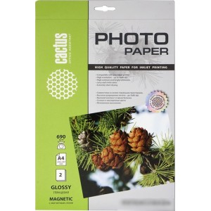 Фотобумага CACTUS Глянцевая магнитная A4 690 г/кв.м. 2 листа (CS-MGA46902)