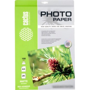 Самоклеящаяся бумага CACTUS Самоклеящаяся матовая A3 100 г/кв.м. 20 листов (CS-MSA310020)