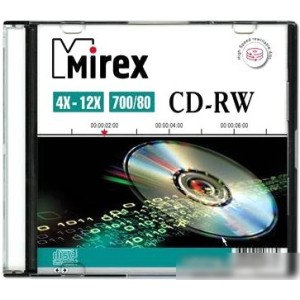 CD-RW диск Mirex 700Mb 4-12х UL121002A8S (SlimCase, 1 шт.)