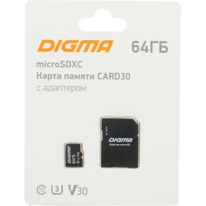 Карта памяти Digma MicroSDXC Class 10 Card30 DGFCA064A03 Карта памяти Digma MicroSDXC Class 10 Card30 DGFCA064A03