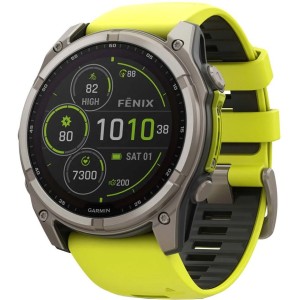 Умные часы Garmin Fenix 8 Solar, Sapphire 51мм (титановый, желтый силиконовый ремешок)