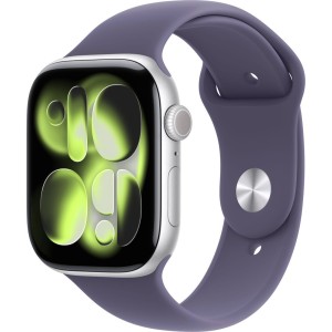 Умные часы Apple Watch Series 11 46 мм (алюминиевый корпус, серебристый/фиолетовый туман, спортивный силиконовый ремешок S/M)